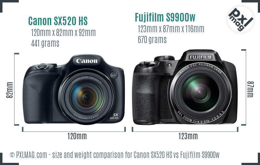 Canon SX520 HS vs Fujifilm S9900w size comparison