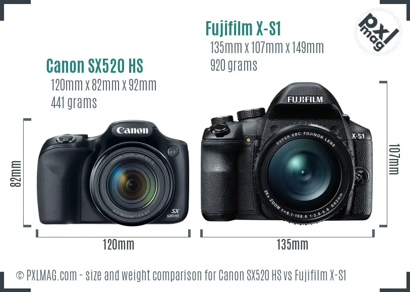 Canon SX520 HS vs Fujifilm X-S1 size comparison