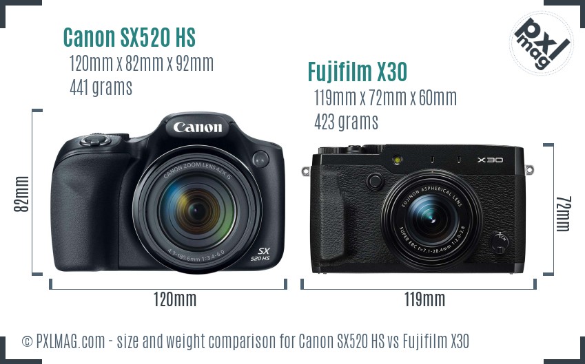 Canon SX520 HS vs Fujifilm X30 size comparison Canon SX520 HS vs Fujifilm X30 size comparison
