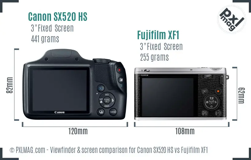 Canon SX520 HS vs Fujifilm XF1 Screen and Viewfinder comparison