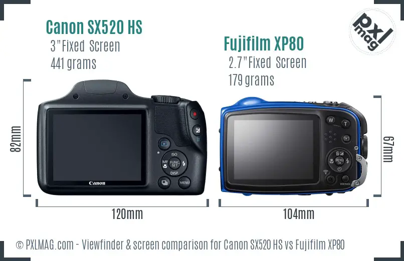 Canon SX520 HS vs Fujifilm XP80 Screen and Viewfinder comparison