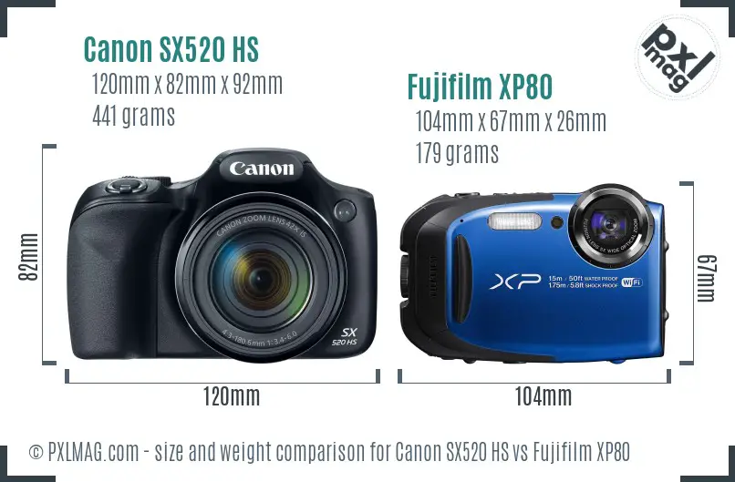 Canon SX520 HS vs Fujifilm XP80 size comparison