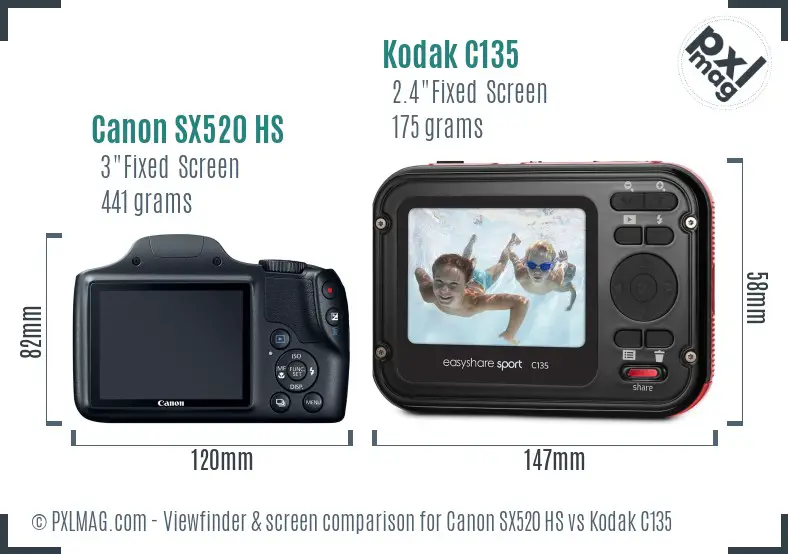 Canon SX520 HS vs Kodak C135 Screen and Viewfinder comparison Canon SX520 HS vs Kodak C135 Screen and Viewfinder comparison
