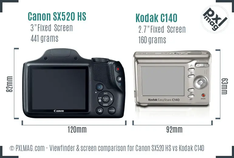 Canon SX520 HS vs Kodak C140 Screen and Viewfinder comparison Canon SX520 HS vs Kodak C140 Screen and Viewfinder comparison