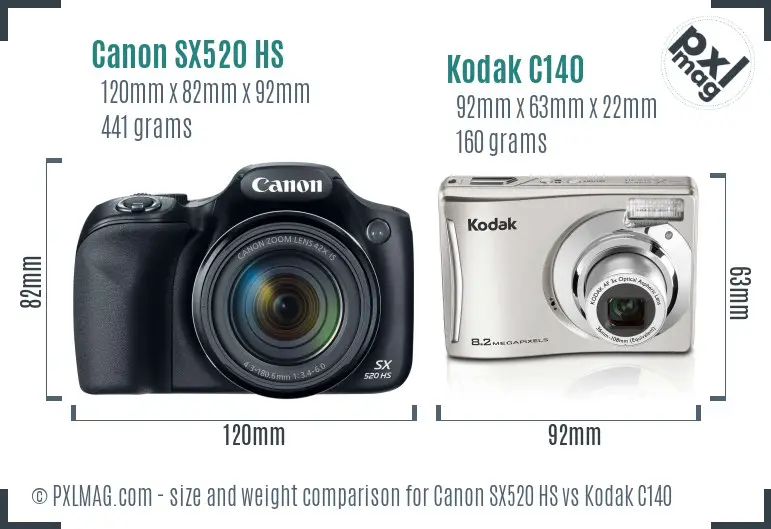 Canon SX520 HS vs Kodak C140 size comparison Canon SX520 HS vs Kodak C140 size comparison