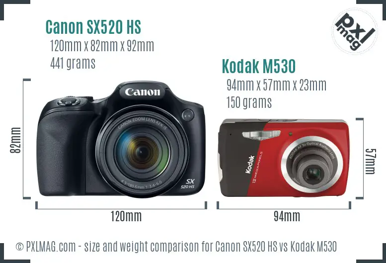 Canon SX520 HS vs Kodak M530 size comparison