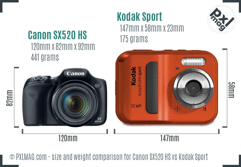Canon SX520 HS vs Kodak Sport size comparison