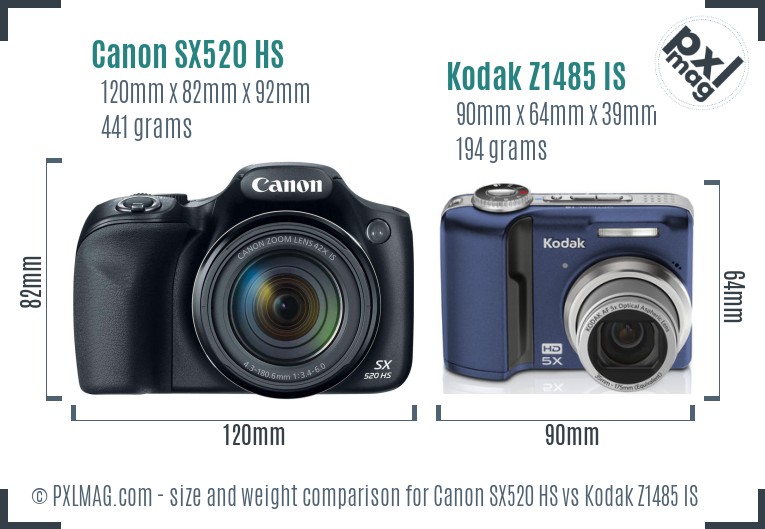 Canon SX520 HS vs Kodak Z1485 IS size comparison Canon SX520 HS vs Kodak Z1485 IS size comparison