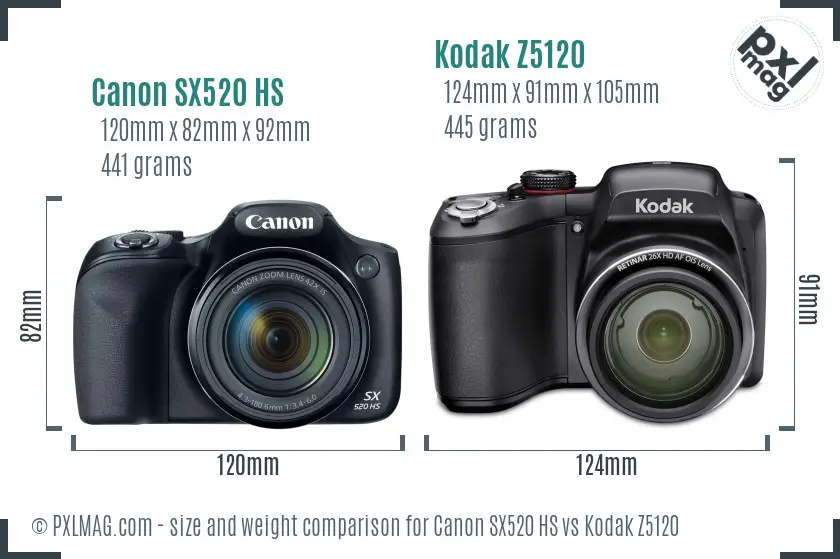 Canon SX520 HS vs Kodak Z5120 size comparison
