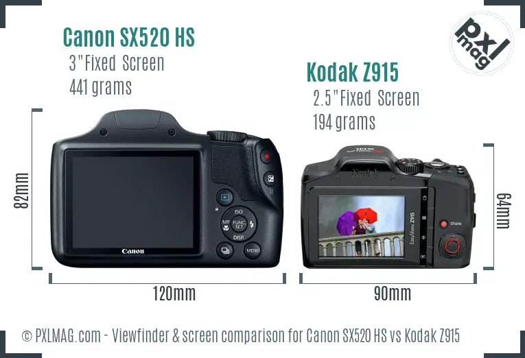 Canon SX520 HS vs Kodak Z915 Screen and Viewfinder comparison