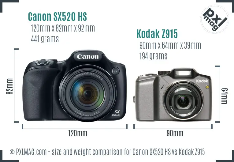 Canon SX520 HS vs Kodak Z915 size comparison