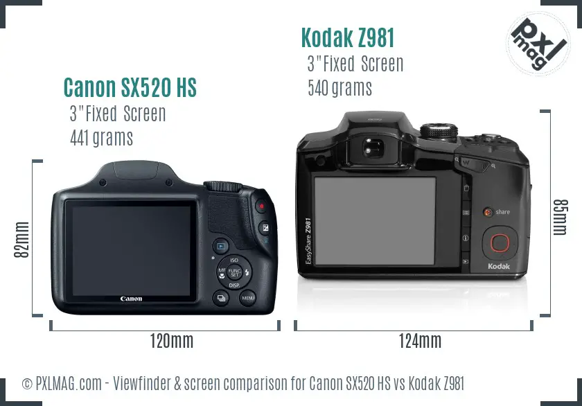 Canon SX520 HS vs Kodak Z981 Screen and Viewfinder comparison Canon SX520 HS vs Kodak Z981 Screen and Viewfinder comparison