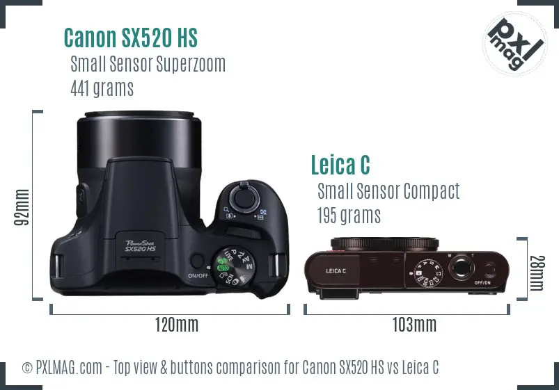 Canon SX520 HS vs Leica C top view buttons comparison