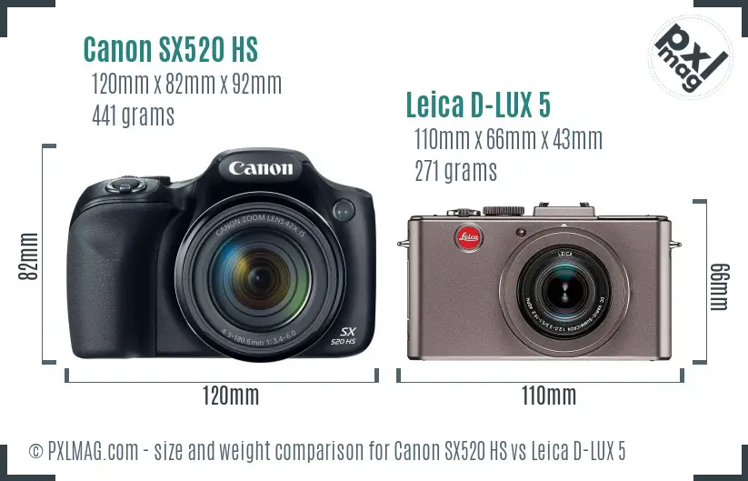 Canon SX520 HS vs Leica D-LUX 5 size comparison Canon SX520 HS vs Leica D-LUX 5 size comparison