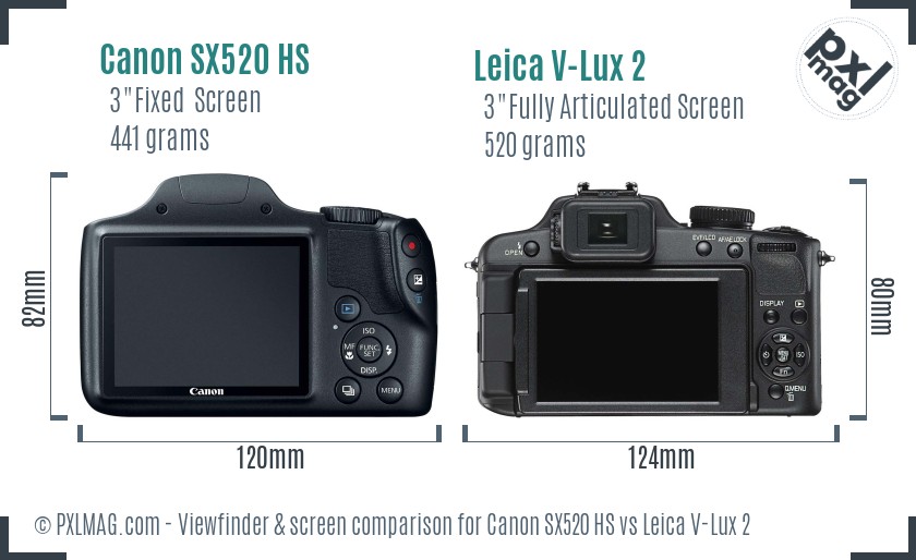 Canon SX520 HS vs Leica V-Lux 2 Screen and Viewfinder comparison