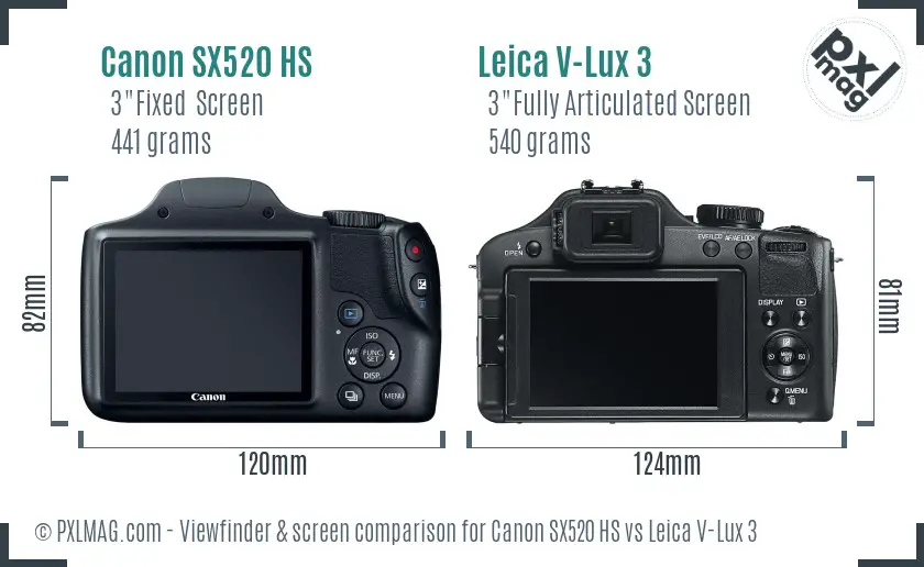 Canon SX520 HS vs Leica V-Lux 3 Screen and Viewfinder comparison