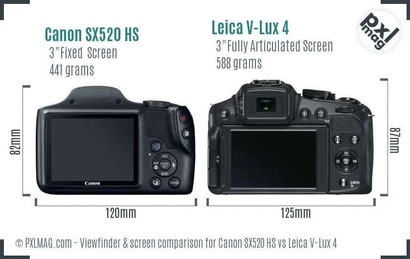 Canon SX520 HS vs Leica V-Lux 4 Screen and Viewfinder comparison