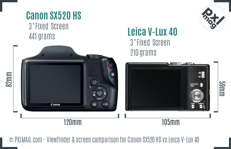 Canon SX520 HS vs Leica V-Lux 40 Screen and Viewfinder comparison