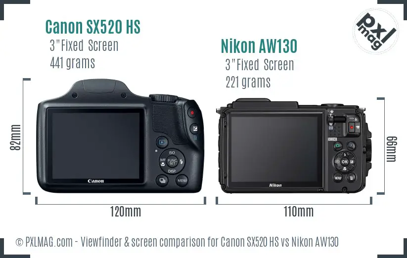 Canon SX520 HS vs Nikon AW130 Screen and Viewfinder comparison