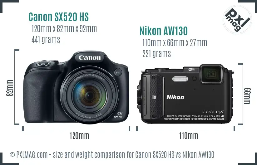 Canon SX520 HS vs Nikon AW130 size comparison