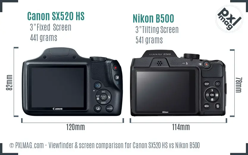 Canon SX520 HS vs Nikon B500 Screen and Viewfinder comparison