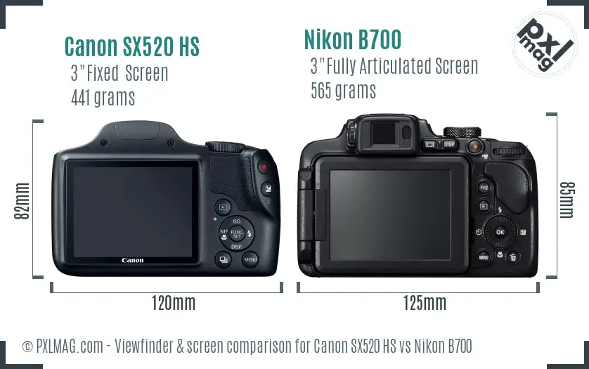 Canon SX520 HS vs Nikon B700 Screen and Viewfinder comparison