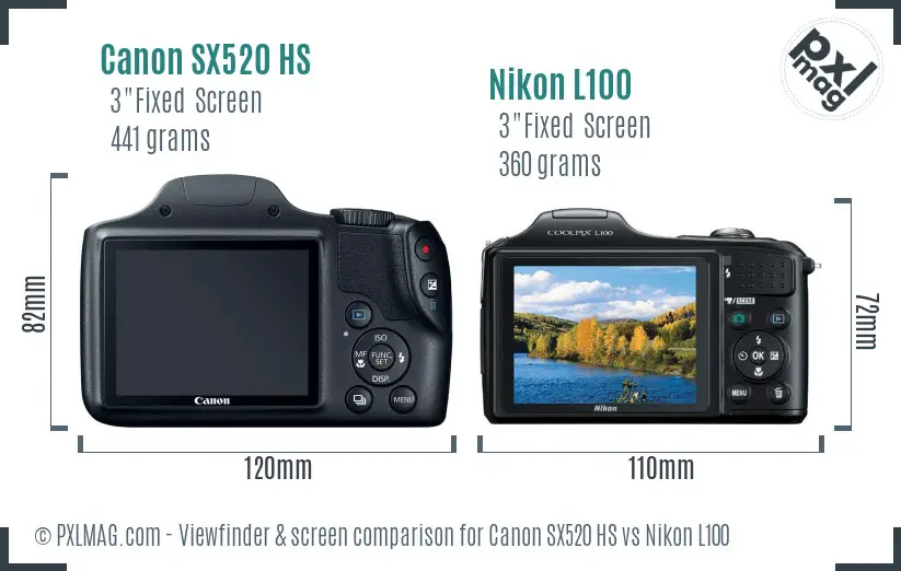 Canon SX520 HS vs Nikon L100 Screen and Viewfinder comparison
