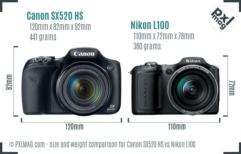 Canon SX520 HS vs Nikon L100 size comparison
