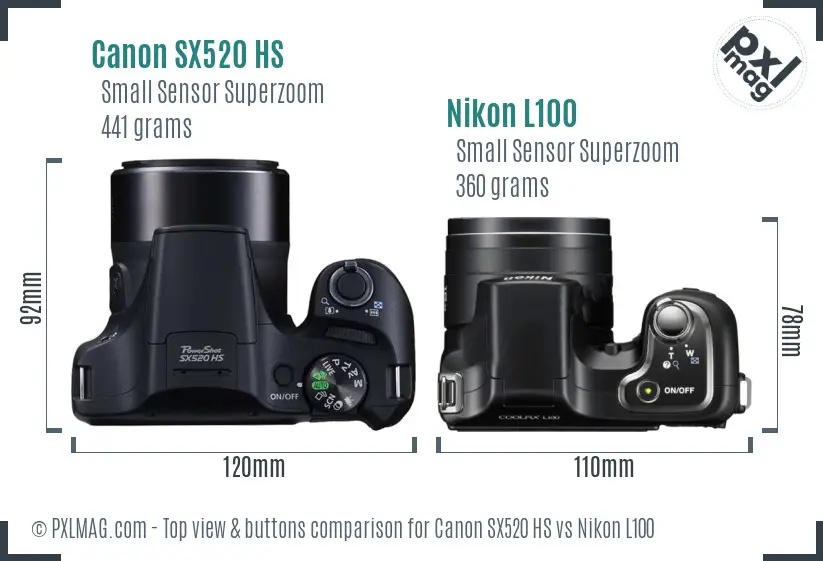 Canon SX520 HS vs Nikon L100 top view buttons comparison