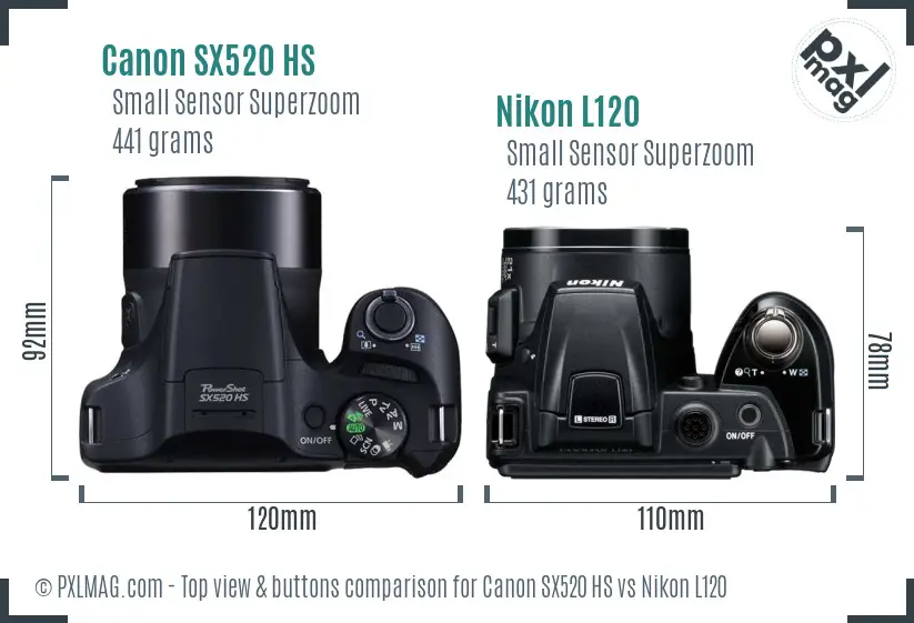 Canon SX520 HS vs Nikon L120 top view buttons comparison Canon SX520 HS vs Nikon L120 top view buttons comparison