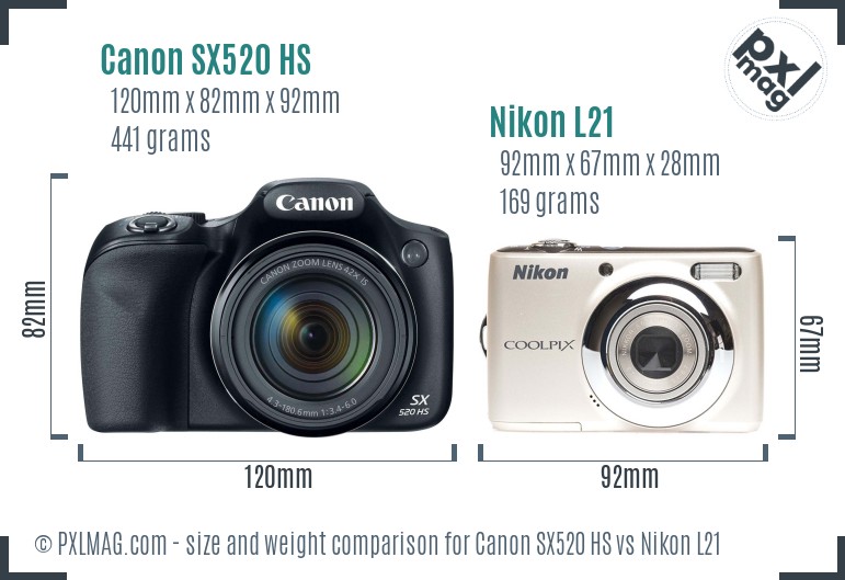 Canon SX520 HS vs Nikon L21 size comparison Canon SX520 HS vs Nikon L21 size comparison