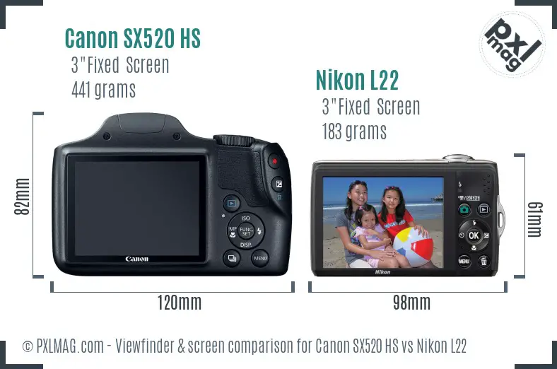 Canon SX520 HS vs Nikon L22 Screen and Viewfinder comparison