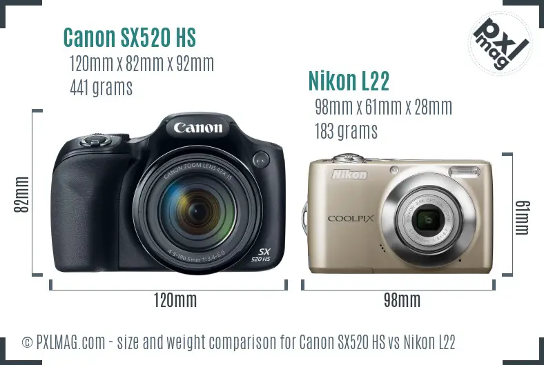 Canon SX520 HS vs Nikon L22 size comparison