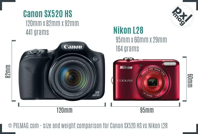 Canon SX520 HS vs Nikon L28 size comparison