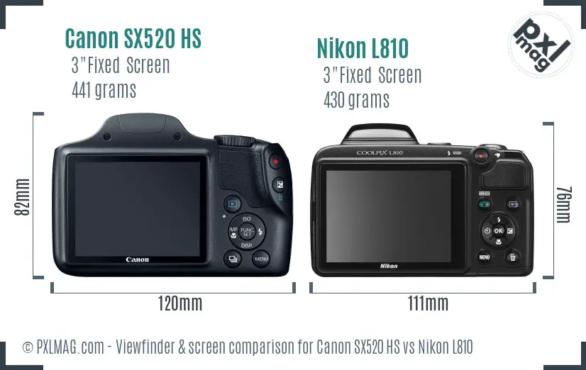 Canon SX520 HS vs Nikon L810 Screen and Viewfinder comparison