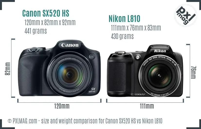 Canon SX520 HS vs Nikon L810 size comparison