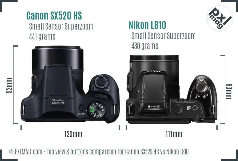 Canon SX520 HS vs Nikon L810 top view buttons comparison