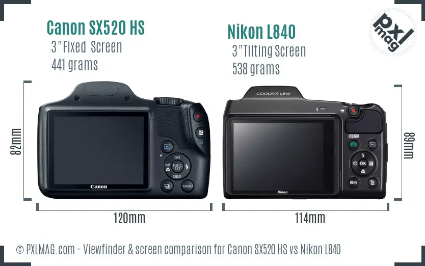 Canon SX520 HS vs Nikon L840 Screen and Viewfinder comparison