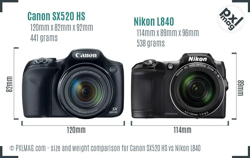 Canon SX520 HS vs Nikon L840 size comparison