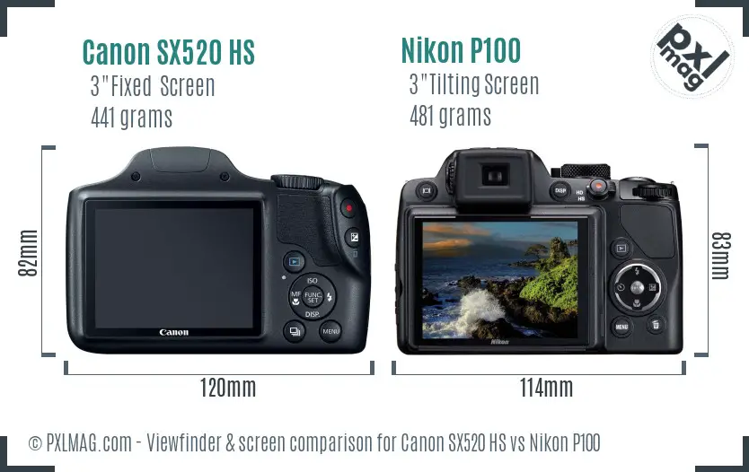 Canon SX520 HS vs Nikon P100 Screen and Viewfinder comparison