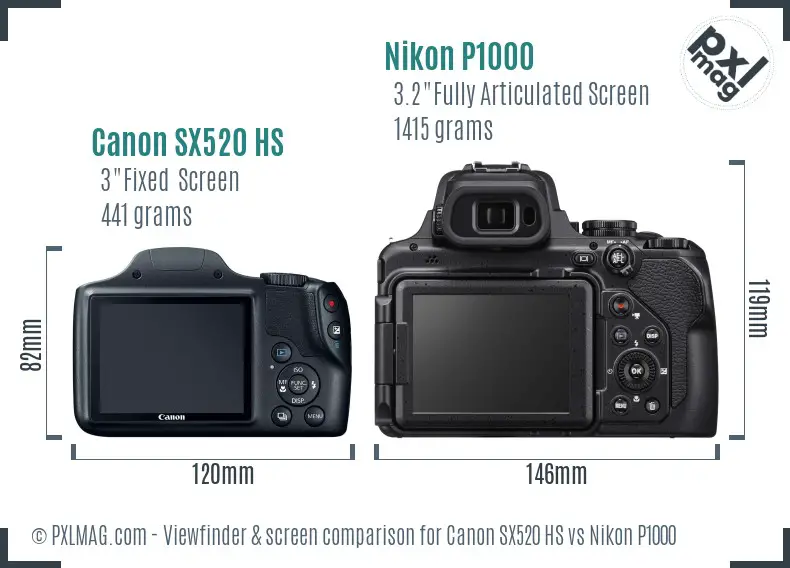 Canon SX520 HS vs Nikon P1000 Screen and Viewfinder comparison