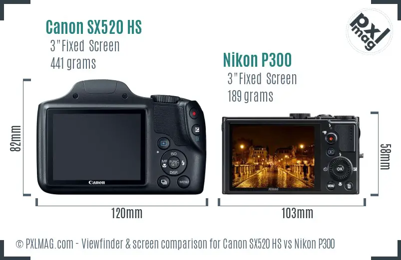 Canon SX520 HS vs Nikon P300 Screen and Viewfinder comparison