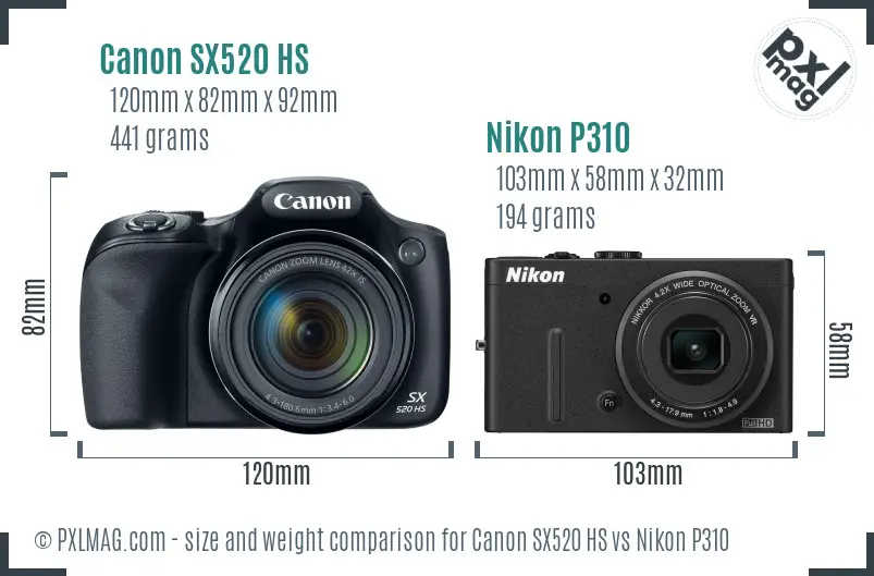 Canon SX520 HS vs Nikon P310 size comparison