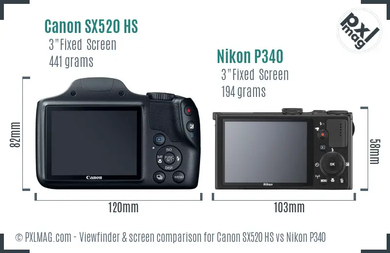 Canon SX520 HS vs Nikon P340 Screen and Viewfinder comparison