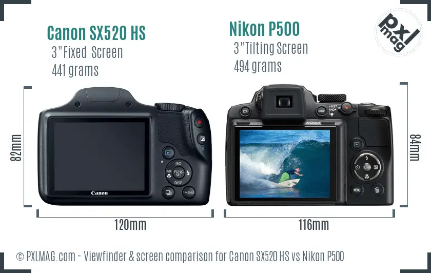 Canon SX520 HS vs Nikon P500 Screen and Viewfinder comparison