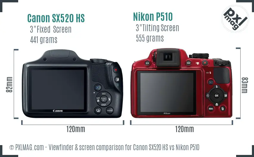 Canon SX520 HS vs Nikon P510 Screen and Viewfinder comparison