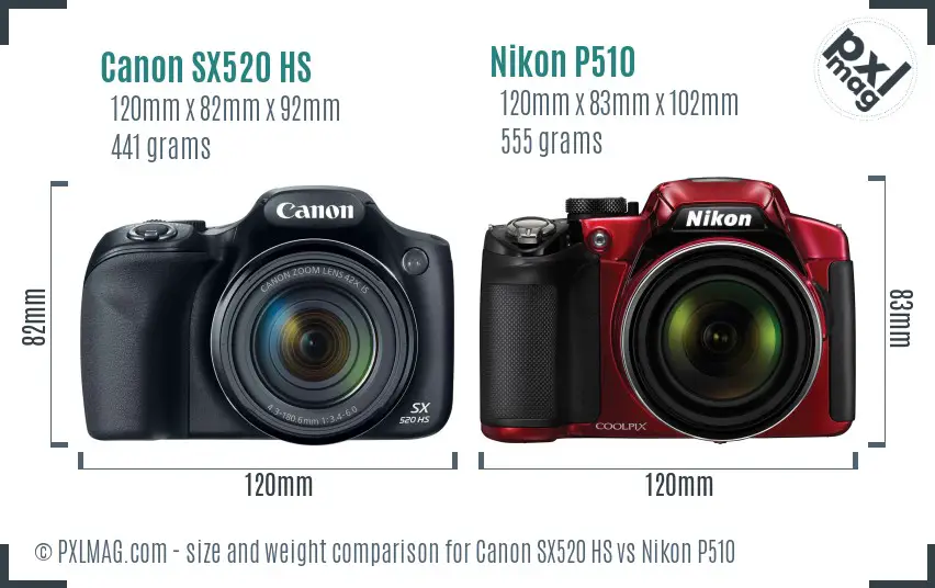 Canon SX520 HS vs Nikon P510 size comparison