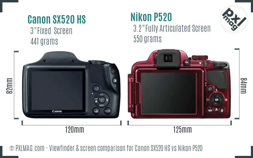Canon SX520 HS vs Nikon P520 Screen and Viewfinder comparison
