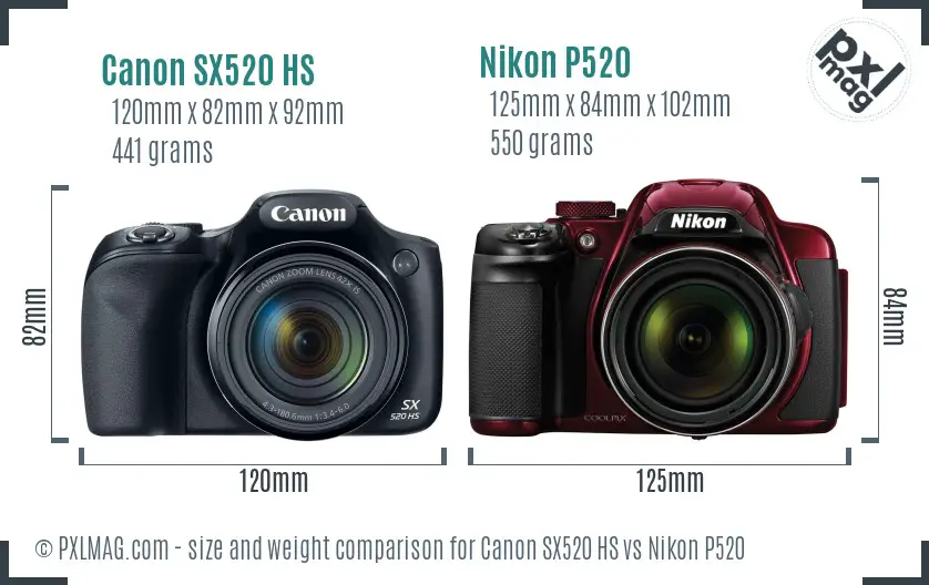 Canon SX520 HS vs Nikon P520 size comparison Canon SX520 HS vs Nikon P520 size comparison