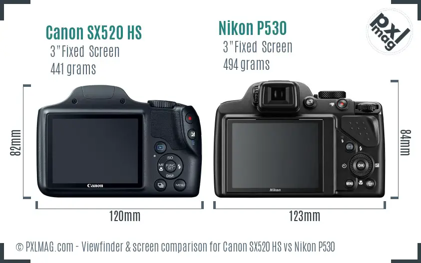 Canon SX520 HS vs Nikon P530 Screen and Viewfinder comparison